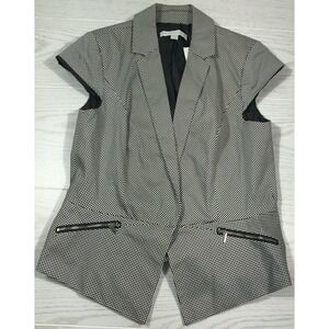 New York & Company Blazer Vest Women 12 Check Zip Pockets Lined Sleeveless New